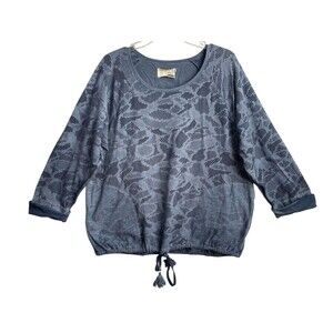 Anthropologie Saturday Sunday Women's Large Top Rinona Blue Lace Laser‎ Cut EUC